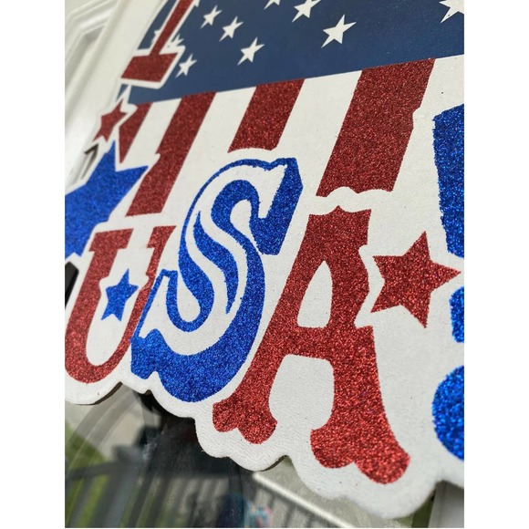 13” I Love The USA Heart My Country Stars Red White Blue Door Patriotic Sign - Picture 2 of 5